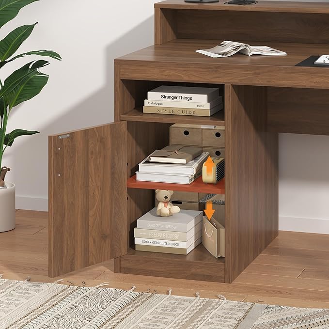 Computer Desk with 3 Drawers & Storage Shelves, 65 Inch Home Office Desk with File Drawer & Cabinet, Writing Study Desks with Monitor Stand & Printer Shelf, Executive Desk, Brown