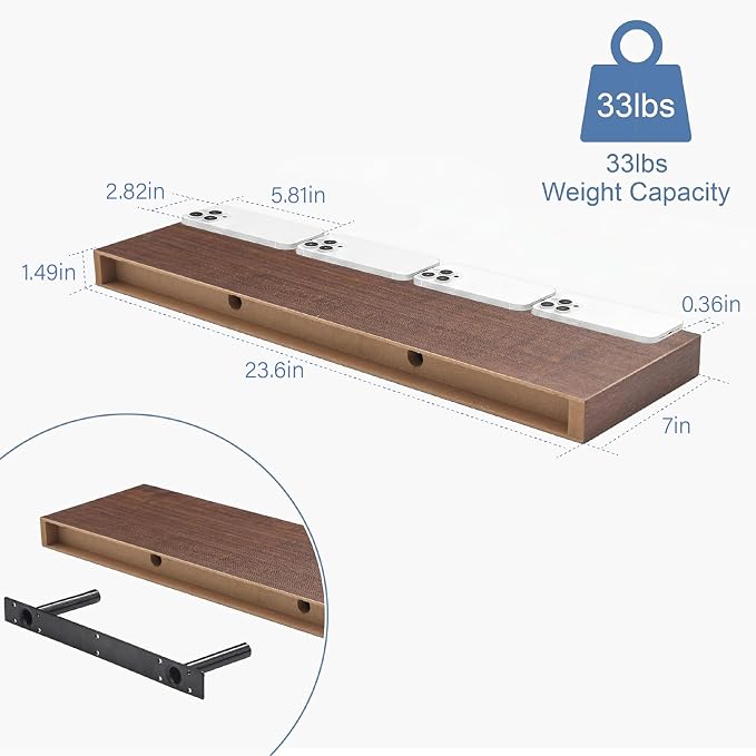 Floating Shelves for Wall, Bathroom Shelves Over Toilet, Wall Shelves & Book Shelf for Room, Hanging Shelf, Modern Wooden Mounted Floating Shelves, 24x7x1.5 in (Walnut-Like, Set of 3)