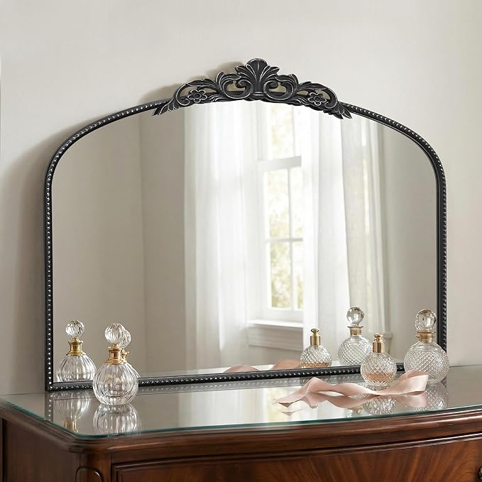 Micasso Vintage Wall Black Mirror: 32"x24" French Baroque Antique Mirror - Traditional Ornate Decorative Arched for Wall/Bathroom/Entryway/Fireplace/Hallway - Home Decor for Living Room