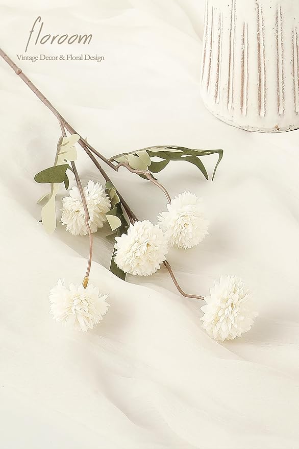 Floroom 6pcs Ivory Faux Silk Mums Artificial Flowers, Bulk Fake Small Mini Chrysanthemums with Stems for DIY White Wedding Centerpieces Floral Arrangements Vase Fillers Home Decorations