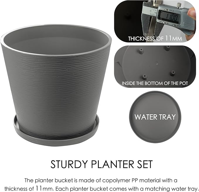 Kozyard 2Packs Round Planter Indoor Outdoor Plant Pots with Tray Collecting Water for Porch, Patio, Backyard Planters Modern Décor for Tall Plants, Flowers
