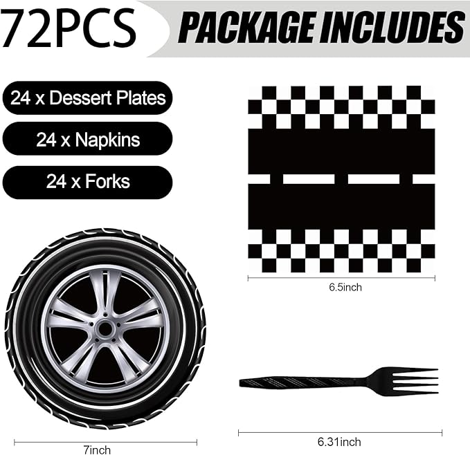 72 Pcs Race Car Paper Plates and Napkins - Disposable Party Plates and Napkins Tableware Set for Boys Birthday or Baby Shower (Race Car)