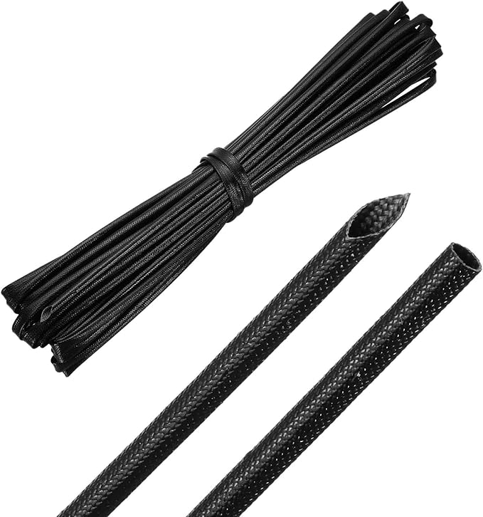 MECCANIXITY 30ft Braided Cable Sleeve, 3/32" ID 200C High Temperature 1500V Fiberglass Wire Insulation Cord Protector Organizer Wires Management for Motor Engine Fuel Line, Black