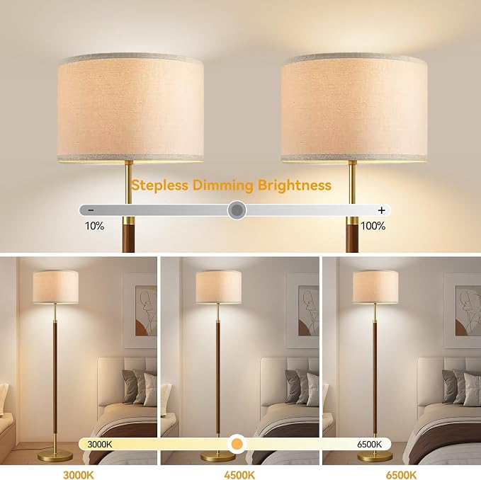 Wood Floor Lamps for Living Room Farmhouse Floor Lamp with Remote Control,Dimmable Vintage Floor Lamp Mid Century Modern Standing Lamp with 3 Color Temperature Tall Floor Lamps For Bedroom Corner