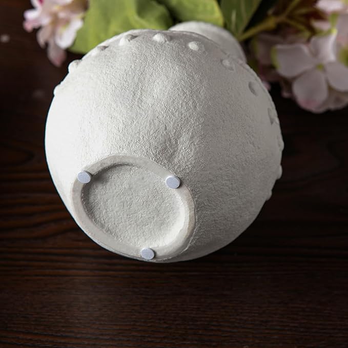 Rustic Ceramic Vase with Boho Wooden Beads, Matte Decorative Pottery for Modern Farmhouse and Bohemian Decor, Floral Arrangements, Living Room, Dining Table Centerpieces