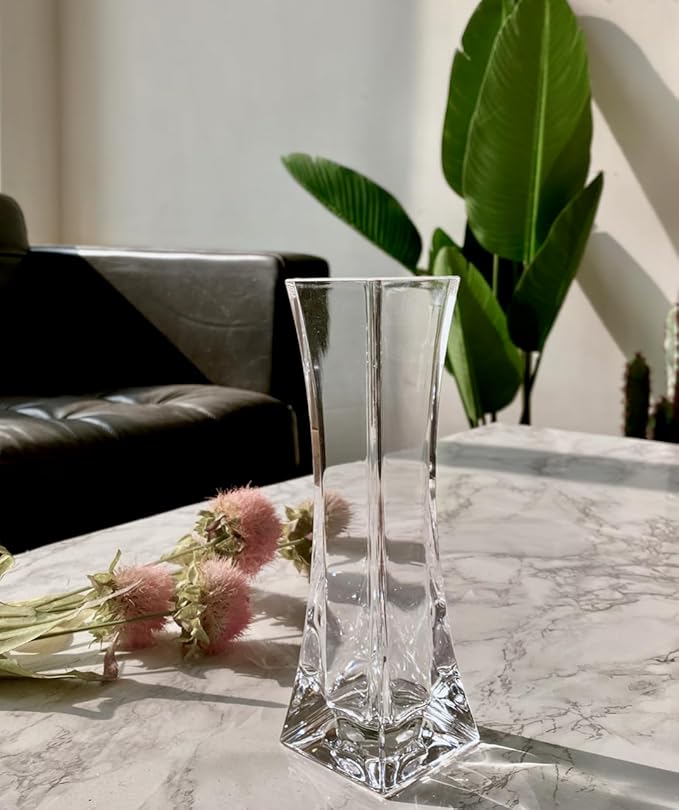 KLIFA- Small Acrylic Square Bud Vase, Shatterproof, High Transparency, Plastic Single Stem Vase, Clear, Hight 7.48 inch, 3 pc