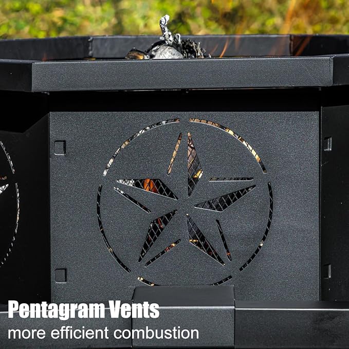Verdeluxe 35 Inch Octagonal Outdoor Fire Pit,Wood Burning Fire Pit for Bonfire,Outside,Camping, Backyard, Patio