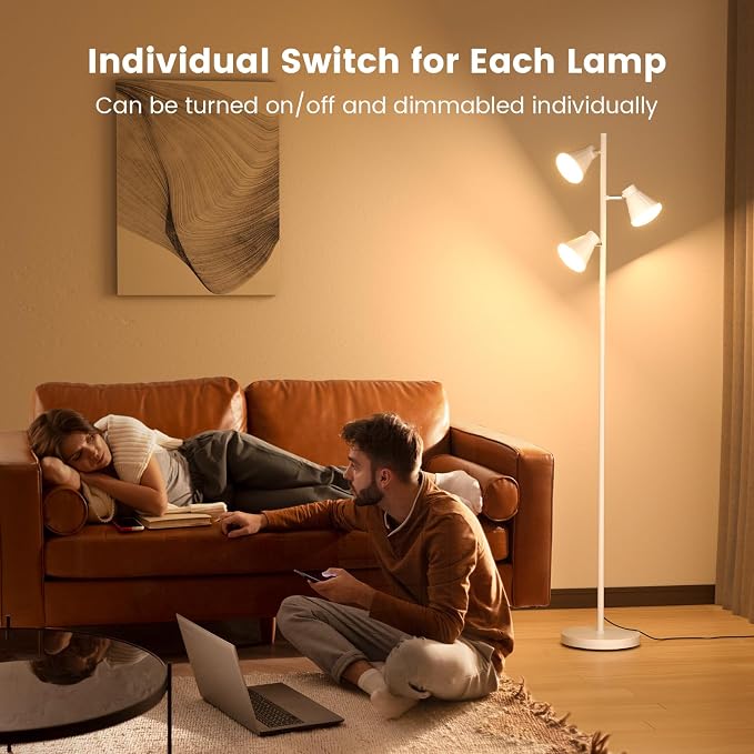 SIBRILLE 36W LED Tree Floor Lamp, Dimmable Tall Standing Lamp with Remote & Touch Control, 4 Color Temperatures Bright Floor Lamp, 3 Rotatable Light Modern Floor Lamps for Living Room Bedroom Office