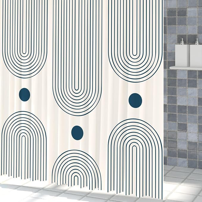 Mid Century Modern Shower Curtain Abstract Minimalist Arch Sun Lines Geometric Aesthetic Bath Curtain Boho Bathtub Decorations Waterproof Fabric Bathroom Curtain with Hooks 72x84 inch