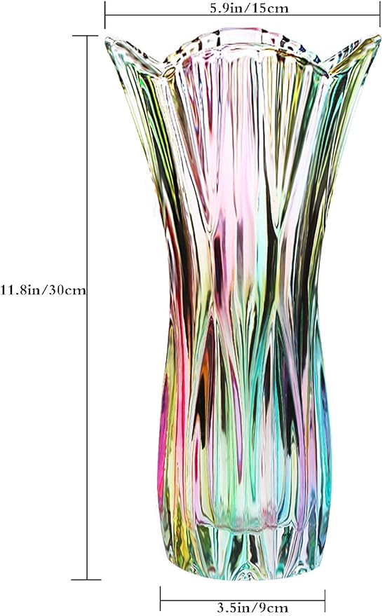 Flower Vase Large Size11.8 inch Phoenix Tail Shape Thickened Crystal Glass for Home Decor, Wedding or Gift