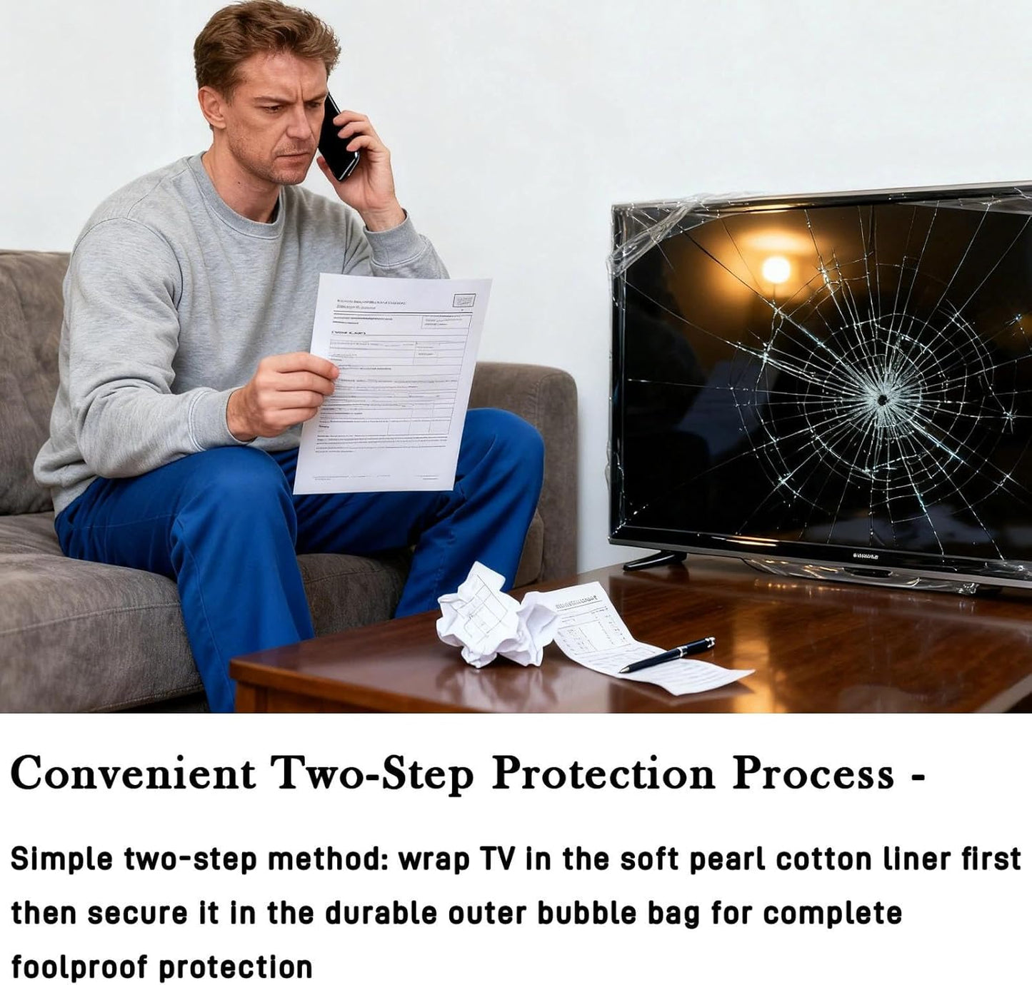 Skiennix TV Wrap Cover - Double-Layer Thick Bubble Protection for 43-65" Screens (61"x37")