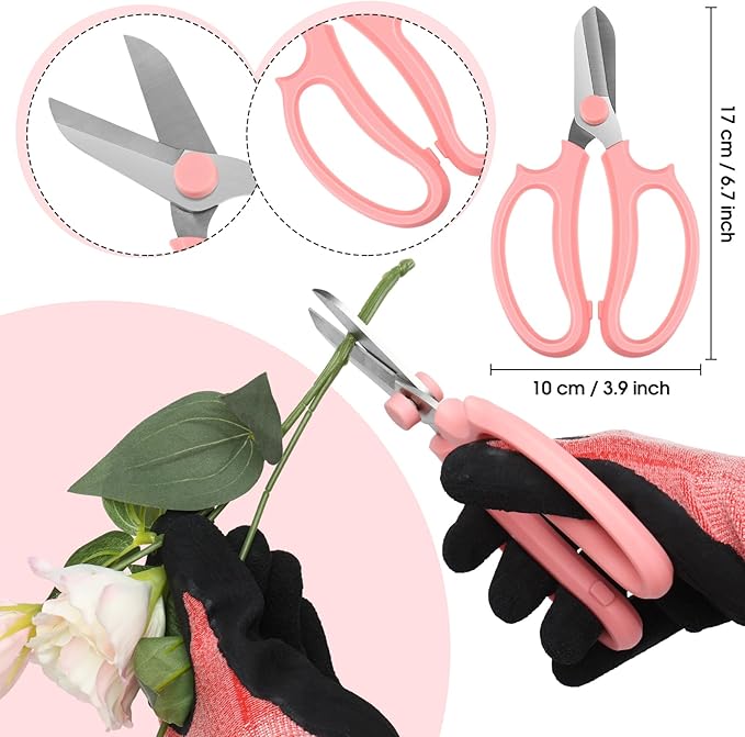 WILLBOND Floral Arrangement Kit, Christmas Rose Thorn Stripper Tool Garden Pruning Shears Scissors Rose Thorn Remover Pruner Trimmer Gloves Tapes Florist Garden Tool Gift Kit for Women(Pink)