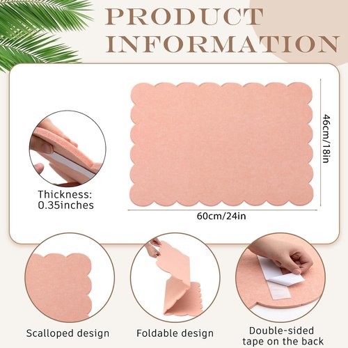 Mooliwe Scalloped Felt Bulletin Board - 24 x 18 Inches | Foldable Light Pink Cork Board Alternative