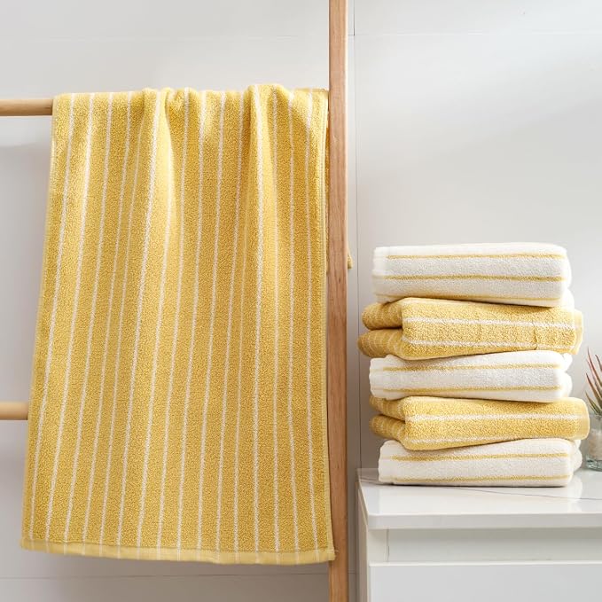 6-Pack Stripe 100% Cotton Hand Towels, Vintage Bathroom Decor, Ultra-Absorbent & Quick-Drying Face & Hand Towel for Adults Kids, Yellow and White Stripe