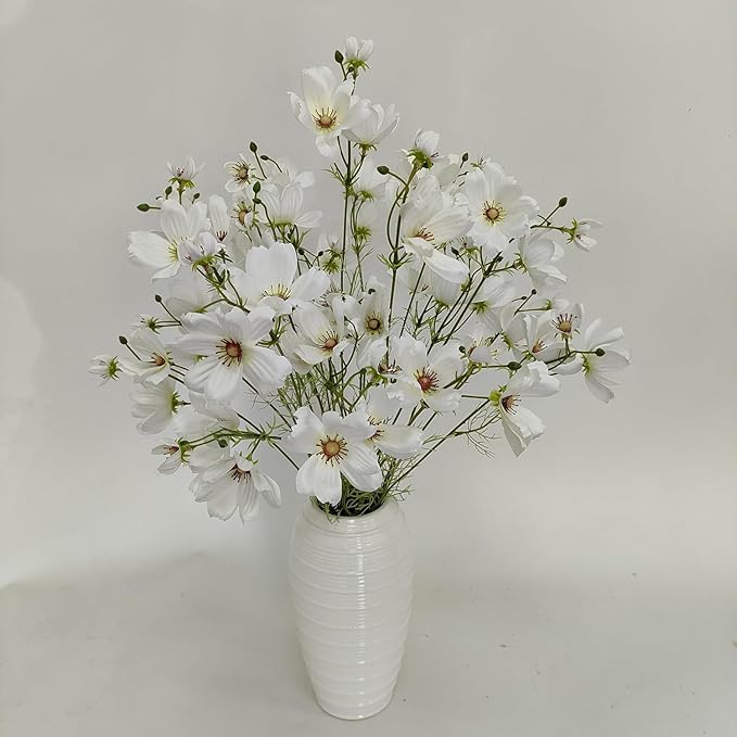 ATFL White Daisy Artificial Flowers, 8 Bundles 21.65'' Faux Silk Daisy with Stems for Home Garden Vase Decor