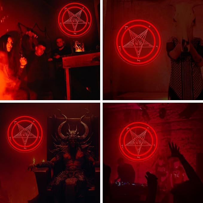 Pentagram Baphomet Satan Neon Sign, Gothic Baphomet Neon Light, Black Goat LED Sign, Gothic Home Decor Sign for Halloween Wall Art, 3D Engraved Neon Sign For Dorm College Party Christmas Gifts