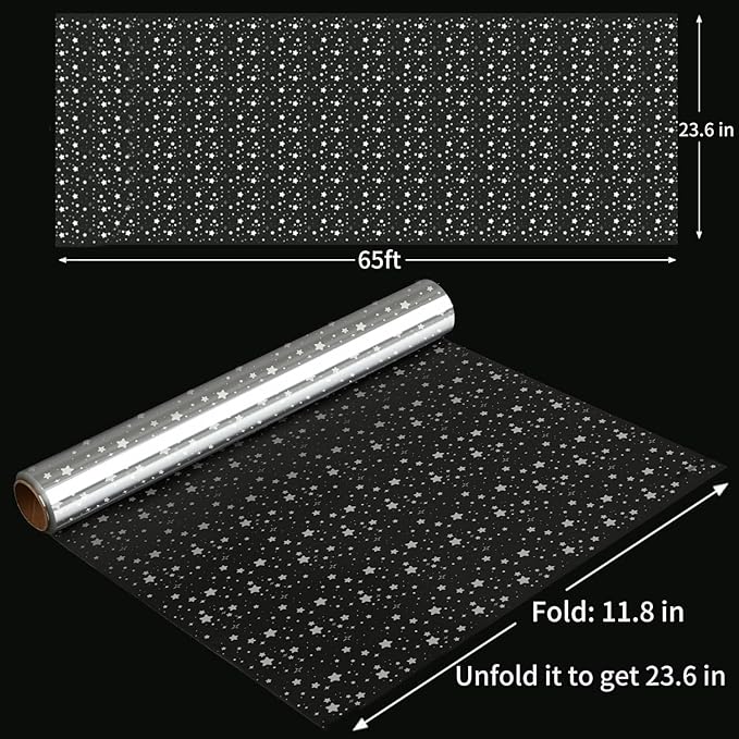 GWHOLE Clear Cellophane Wrap Roll, 65 Ft x 23.6 in Star Pattern Cellophane Wrap Clear Wrapping Paper for Gift Baskets Flowers Treats Wine (Width 23.6" folded into 11.8")