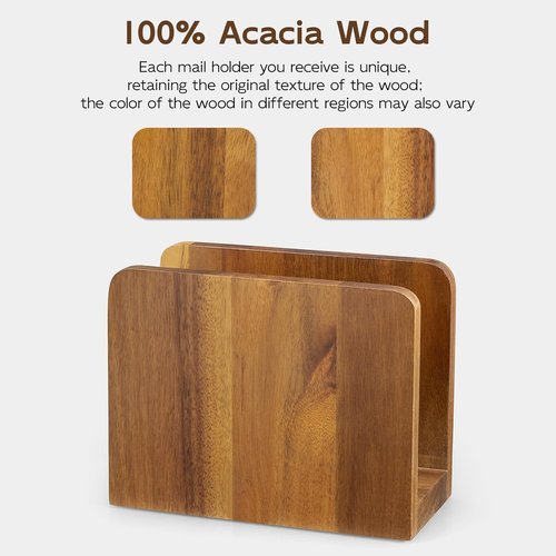 Acacia Wood Mail Organizer - Stylish Desk Mail Holder & Bathroom Tampon Storage | Elegant Decor