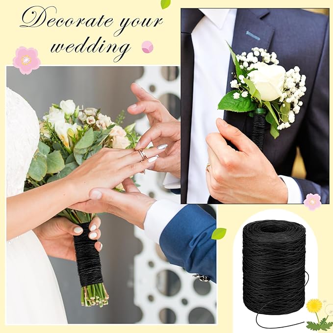 Syhood 1345 Feet Floral Vine Bind Wire Rustic Wrapping Wire for Flower Bouquets(Black)