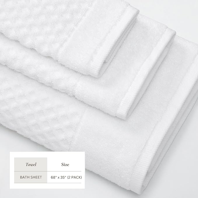 Great Bay Home Oversized Bath Sheets - 100% Cotton 2 Pack 68x35 Extra Large Towel - Absorbent, Durable, Quick-Dry Towels for Bathroom (Optic White)