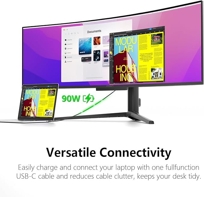 INNOCN 49" OLED Ultrawide Curved Monitor 5K2K 5120 x 1440p 144Hz, 0.03ms, AI PC Computer Monitor, USB Type C 90W, HDMI 2.1, DisplayPort, USB Hub, Speakers, Adaptive-Sync, Adjustable Stand, Black
