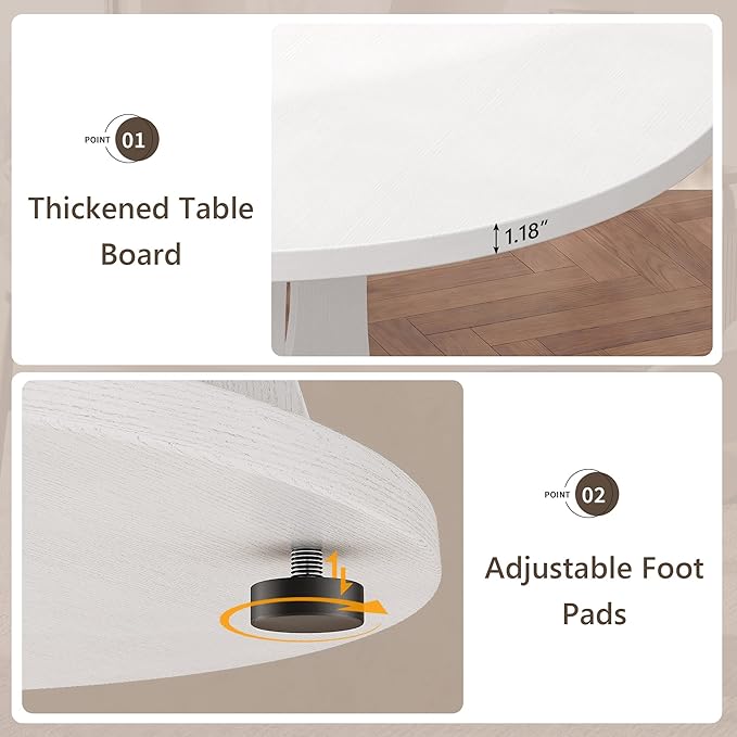 Einhomn 47.2-inch Round Dining Table, Kitchen Table for 4-6, Farmhouse Circle Dining Room Table, Space Saving Wood Kitchen & Dining Room Furniture, White