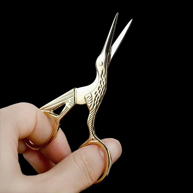 BIHRTC Gold Vintage Plum Blossom Scissors and Classic Crane Design Sewing Scissors for Embroidery, Sewing, Craft, Art Work & Everyday Use
