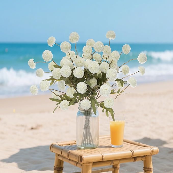 Fake Flowers Artificial Chrysanthemum Faux Mums Faux Flowers for Vase Fall Long Stems Flower Silk Flower for Indoor Home Decoration Kitchen Office Wedding Decoration（20.5In,10PCS,White）No Vase