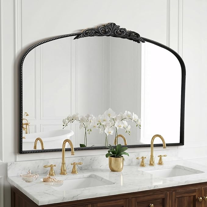 Micasso Large Vintage Black Mirror: 48"x33" French Baroque Antique Arched Mirror - Traditional Ornate Decorative for Wall/Fireplace/Mantel/Entryway/Bathroom/Hallway - Home Decor for Living Room