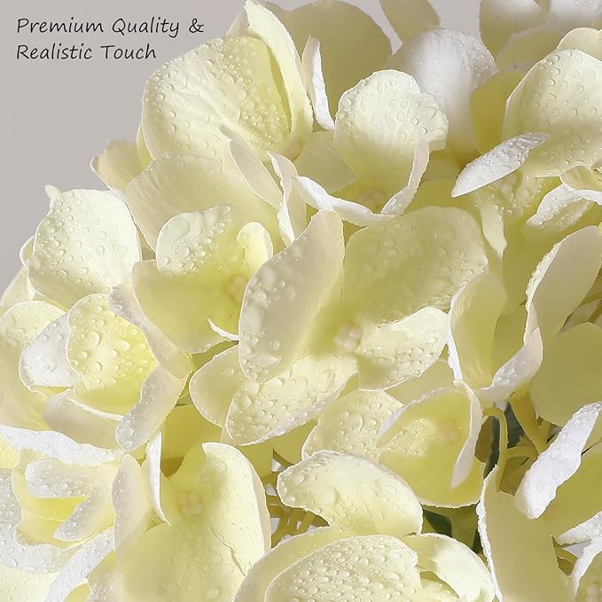 3Pcs Hydrangea Artificial Flowers, 22.44" Real Touch Latex Faux Hydrangea with Long Stems & Leaves for Home Office Decor or Wedding, Party, Centerpieces, Floral Arrangements (Cream White)
