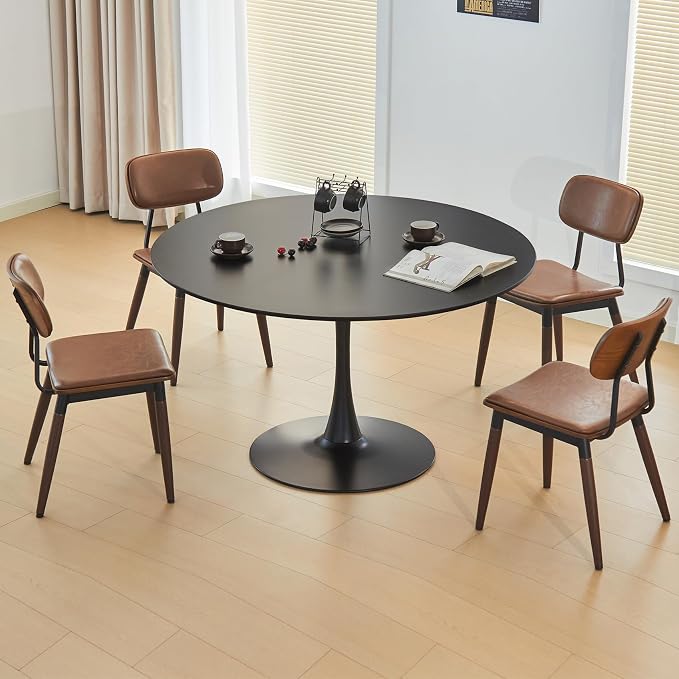 Round Dining Tulip Table for 4, Mid-Century Modern Table with Sturdy Metal Pedestal for Kitchen, Bistro, Cafe, Leisure (Black, 43.5 INCH)