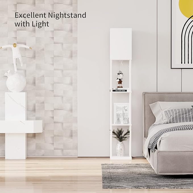 SUNMORY Floor Lamp with Shelves, Modern Square Standing Lamp with 3 Color Temperature Bulb, Corner Display Bookshelf Lamp for Living Room and Bedroom