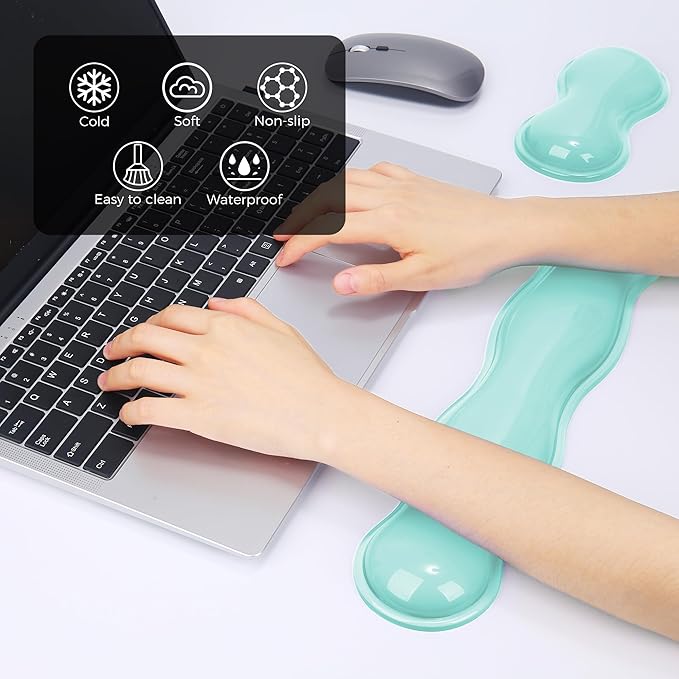 Gel Wrist Rest for Keyboard and Mouse, Wrist Rest for Keyboard, Mouse Wrist Support, Pain Relief, Cool Touch, Non-Skid, Keyboard and Mouse Wrist pad Set
