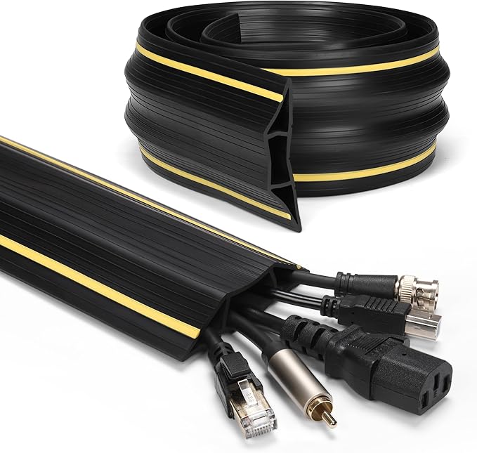ZhiYo 4ft Cord Covers for Wires on Floor, Large Capacity Cord Hider Floor Wire Covers for Cords, Cable Protector Cable Management Prevent Cable Trips, for Home Office