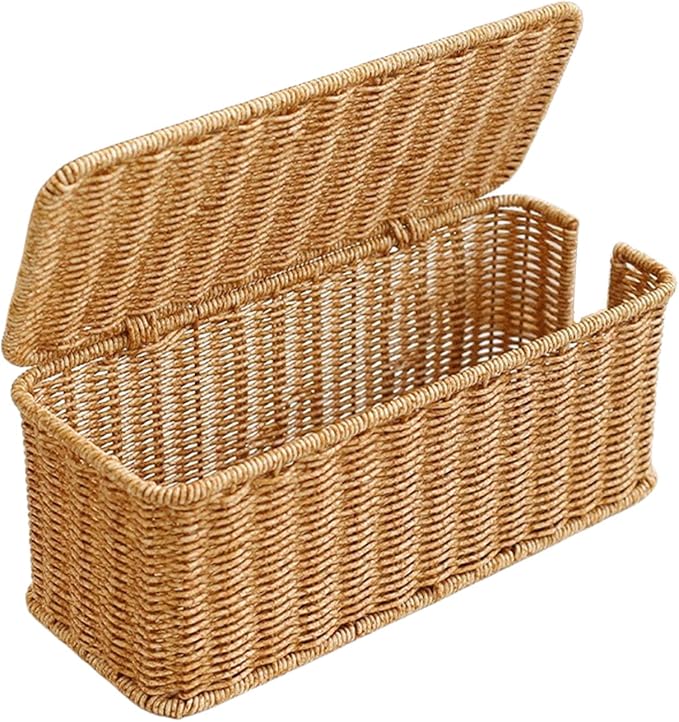 Cable Management Box, Handmade Woven Cable Organizer Cords Hider with Locked Cover Desk Cord Organizer Management for TV, Computer, Router, USB Hub to Hide Cords & Power Strip.