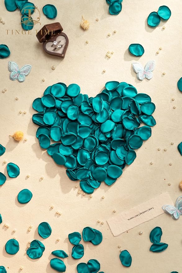 TINGE TIME 200pcs Rose Petals and Fake Roses Artificial Flowers for Wedding Decor, Bridal Shower, Party Decoration - Silk Flower Petals Bulk Pack (Peacock Green)