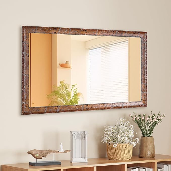 CULER Wood Wall Mirror for Bathroom,Rectangle Rustic Brown 20 x 30 inch Hanging Vanity Farmhouse Mirrors with Wooden Frame for Living Room,Bedroom,Entryway