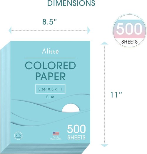 Alitte Colored Paper - 500 Sheets of Blue 8.5 x 11 Printer Paper for Arts & Crafts | Made in the USA