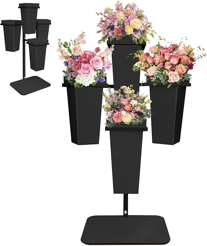 PROLEE Flower Display Stand with Buckets, Wedding Flower Cart Display Stand with Wheels,Flower Stand for Wedding Party, Events and Garden Decor (Black)