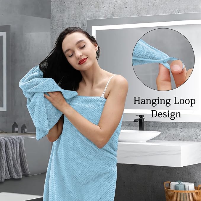 8-Piece Blue Bath Towels Set,2 Oversized Large Bath Towels Sheet,2 Hand Towels and 4 Washcloths - 600 GSM Soft Luxury Towel Set,Highly Absorbent Quick Dry Towel Collection for Bathroom,Hotel and Spa