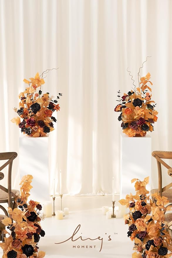 Ling's moment 41" Tall Fall Free Standing Artificial Flowers Arrangements 2 pcs Wedding Arch Altar Stage Decorations Classic Halloween Wedding for Ceremony Reception Church Backdrop Outdoor Party
