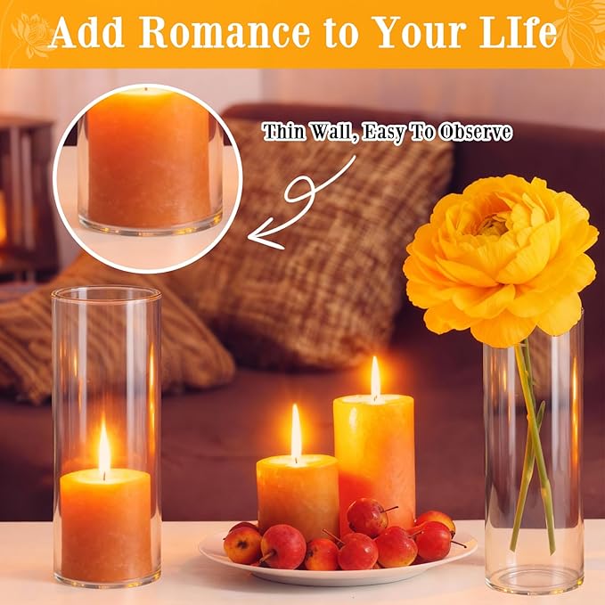12 Pack 6.5" Tall x 2.4" Diameter Clear Glass Cylinder Vases-Flower Vases for Centerpieces, Hurricane & Floating Candle Holders for Weddings, Parties, Home Decor,Table Displays