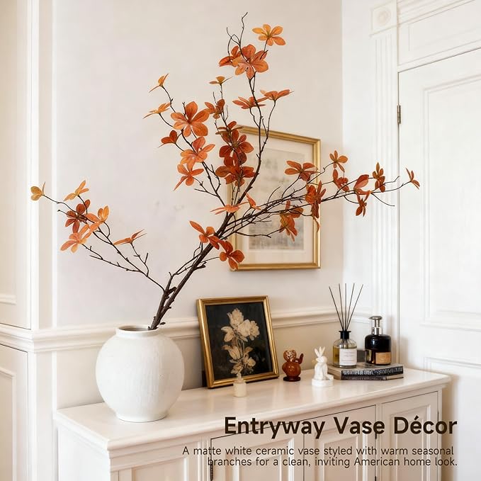Sandstone Large White Ceramic Vase, 11- Inch Matte White Rounded Design for Easy Arranging, Farmhouse & Minimalist Home Decor for Living Room, Mantel, Dining Table, Entryway, Bathroom, Weddings