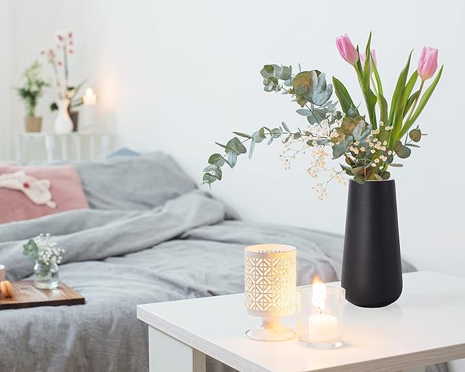 D'vine Dev 8 Inch Ceramic Flower Vase Textured Finishing, Minimalist Design for Kitchen, Bedroom, Living Room, Centerpieces, Office, Raven Grain, VS-XH-B-1