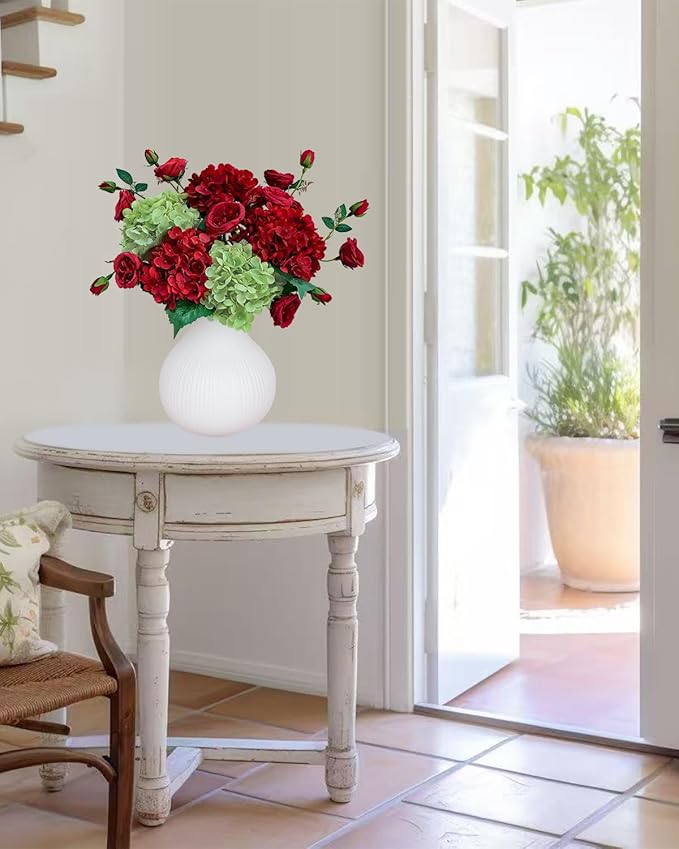 6PCS Premium Red Hydrangea Artificial Flowers Bouquets, Red Silk Hydrangea Flowers Heads with Stems, Fake Hydrangeas Flowers Arrangement, Faux Hydrangea Decor for Home Wedding Party Baby Shower