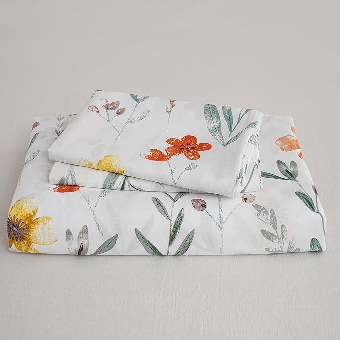 Floral Duvet Cover Queen Size, 100% Nature Cotton 3 Pcs Garden Floral Aesthetic Bedding Set with Zipper Closure Ultra Soft&Breathable Cottagecore Botanical Duvet Cover Set