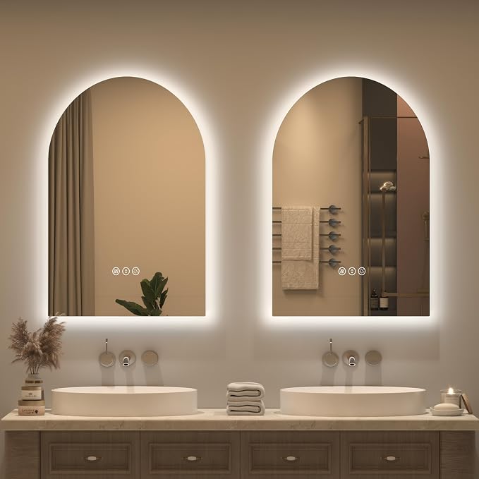 Backlit Arched LED Bathroom Mirror 40x30 Inch, Dimmable Arched LED Vanity Mirror with Lights, Anti-Fog, 3 Colors, Memory, ETL Listed
