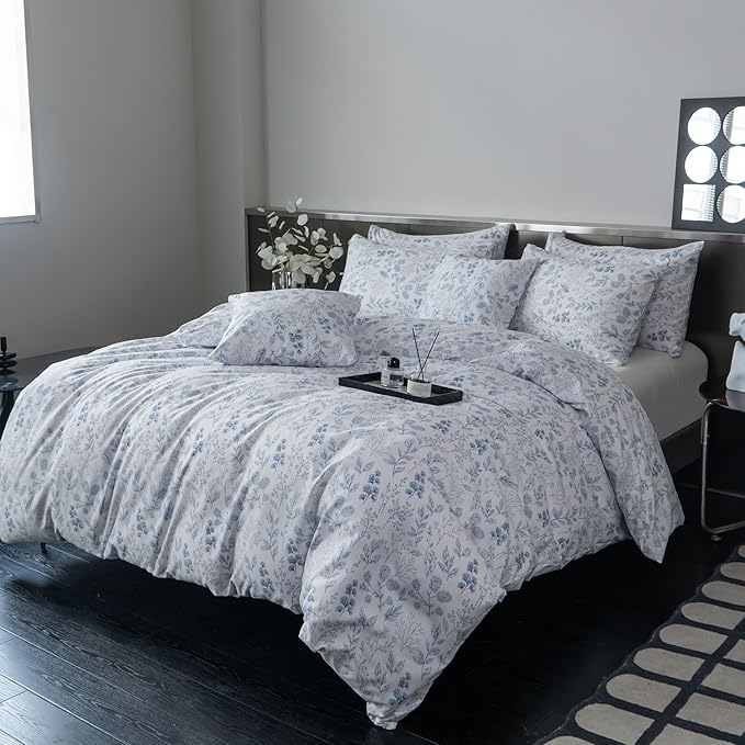 Floral Comforter Set Twin 2 Pieces Soft Bedding Comforter Set Garden Style Chic Blue Floral Print Botanical Flower Comforter for All Seasons 1 Comforter and 1 Pillowcases