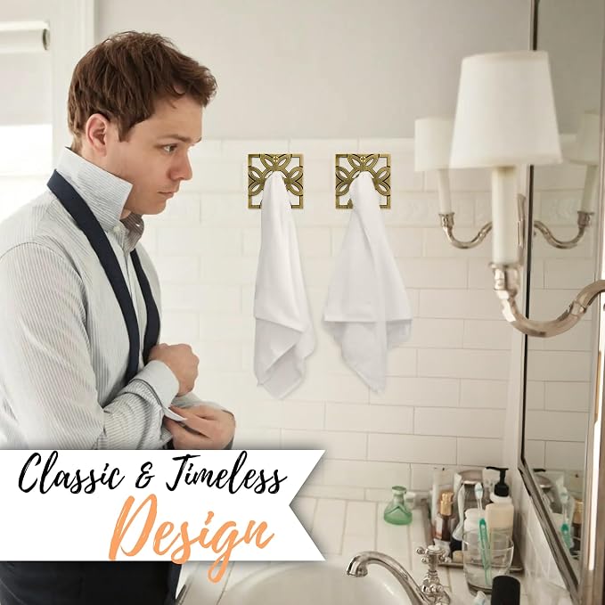 Autumn Alley Two Brass Hooks, Bathroom Towel Hook, Robe Hook Wall Mounted - Decorative Wall Hooks for Towel, Robe, Cast Coat and Door Hook for Bathroom Modern Unique Style, 2 Pack