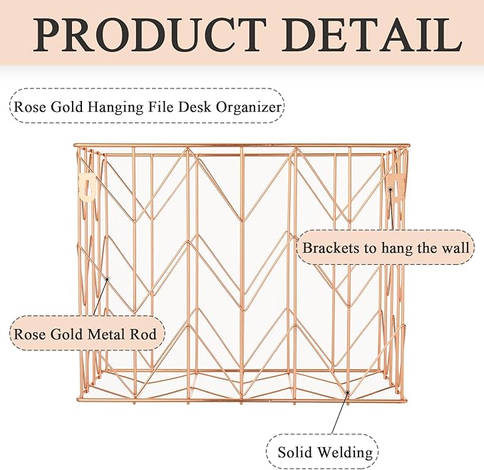 Beramon Hanging File Folder Kit Includes 1 Rose Gold Hanging File Desk Organizer and 24 Pack Hanging File Folders Letter Size with 1/5 Cut Tabs Design for School Office Home Supplies, Pink Design